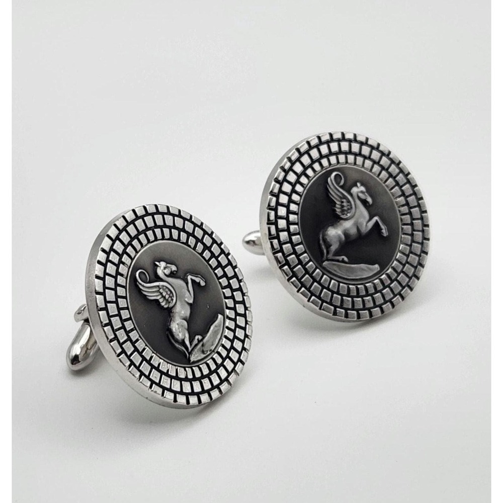 Signed SWANK Silver-Tone Pegasus Cufflinks, Vintage Mythical Horse Jewelry